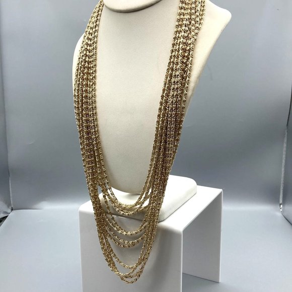 Vintage Multi Strand Eloxal Necklace in Gold Tone Scroll Chain - Picture 1 of 4